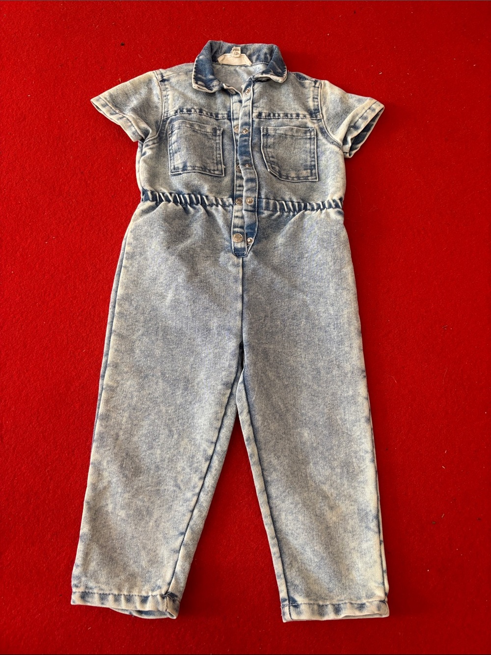 Kids Acid Wash Denim Jumpsuit - Blue